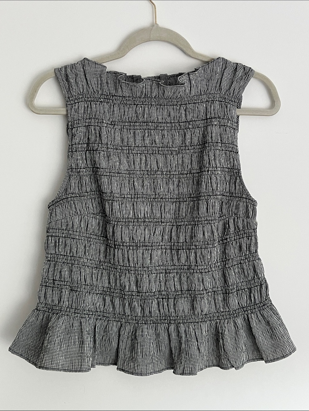H&M Black and White Smocked Ruffle-Hem Tank